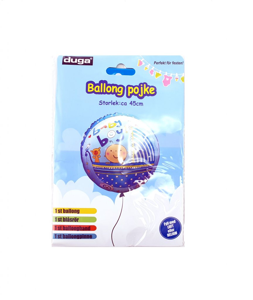 Baby Boy folieballong med snöre och pinne